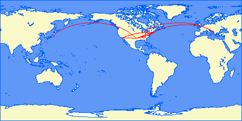 World map with flight plans