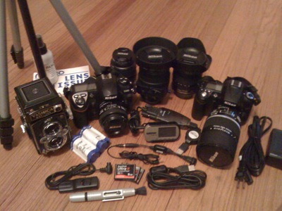 Photo gear ready to be packed for New Orleans