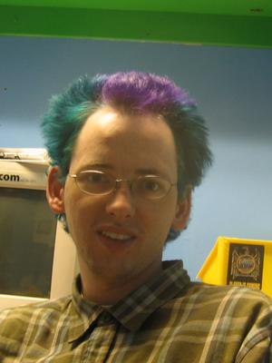 Greg with green and purple hair